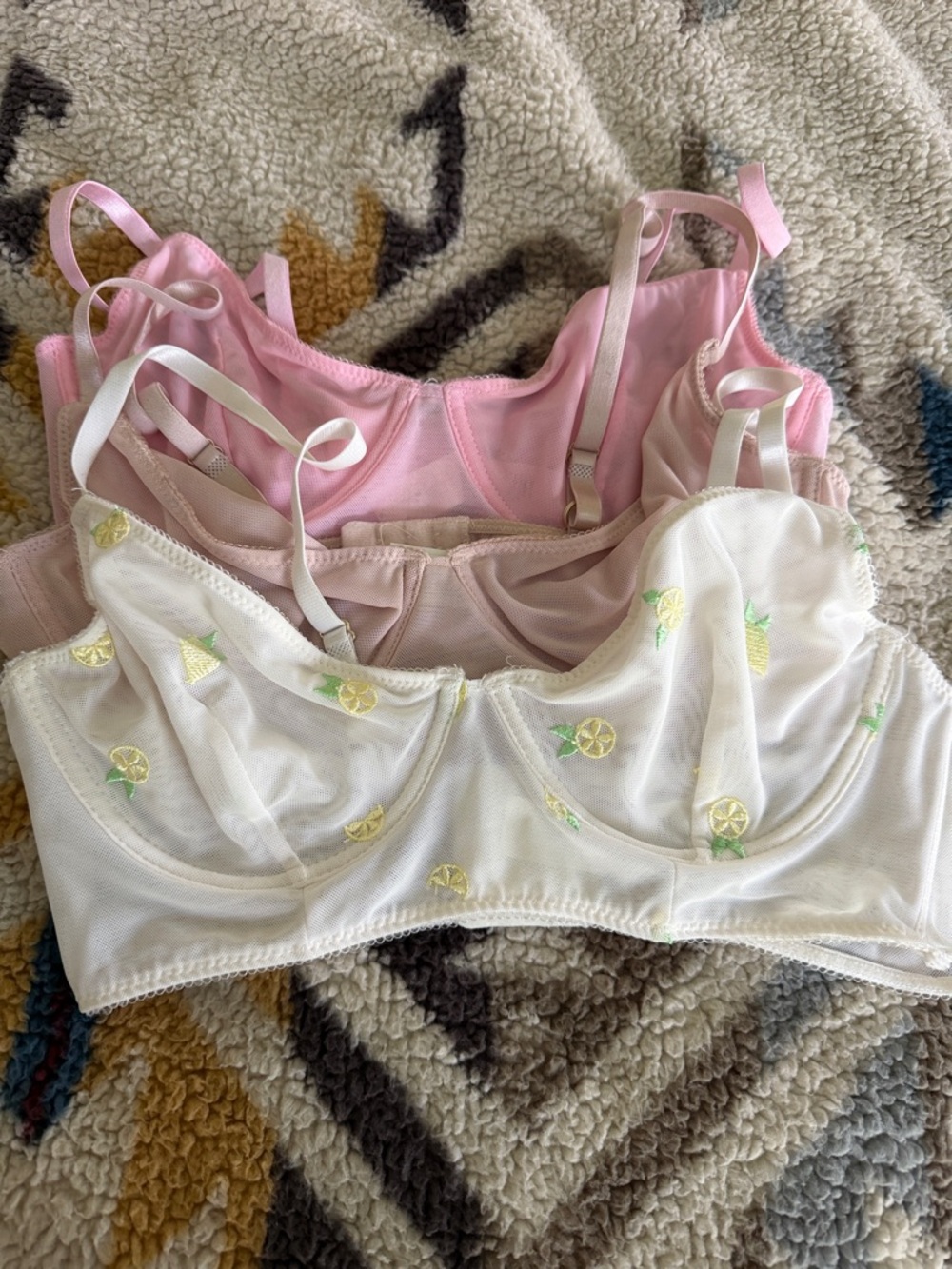 Jessica Simpson White Sheer Bralette with Lemon Embroidery. Bundle